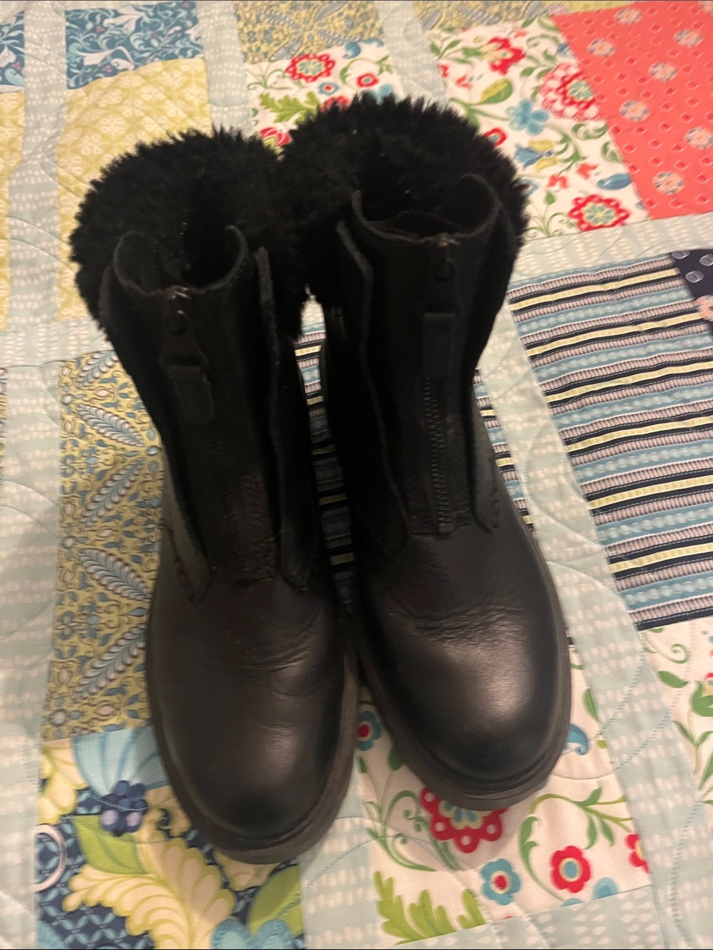 UGG Black Fur-Trim Leather Ankle Boots